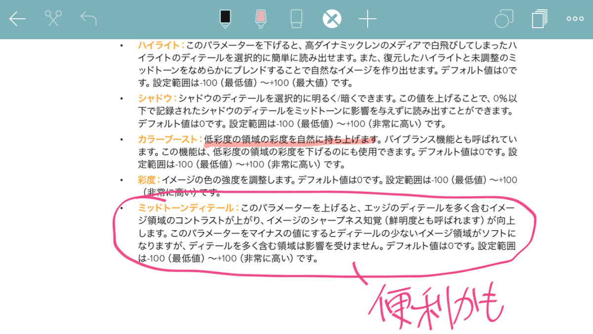 気になる部分には注釈&しおりを追加。これくらいならApple Pencilがなくてもそれなりに書ける。