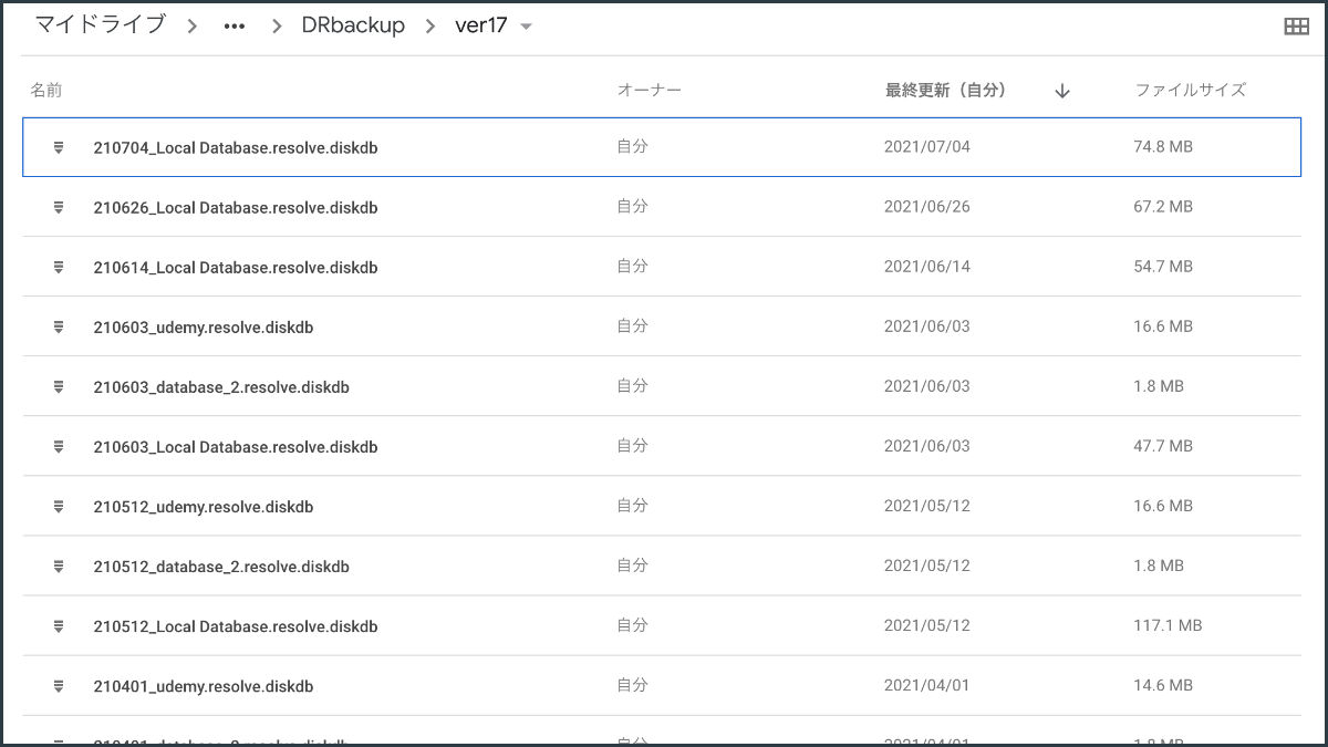 書き出したデータベースのバックアップ。クラウドストレージに全て保存している。